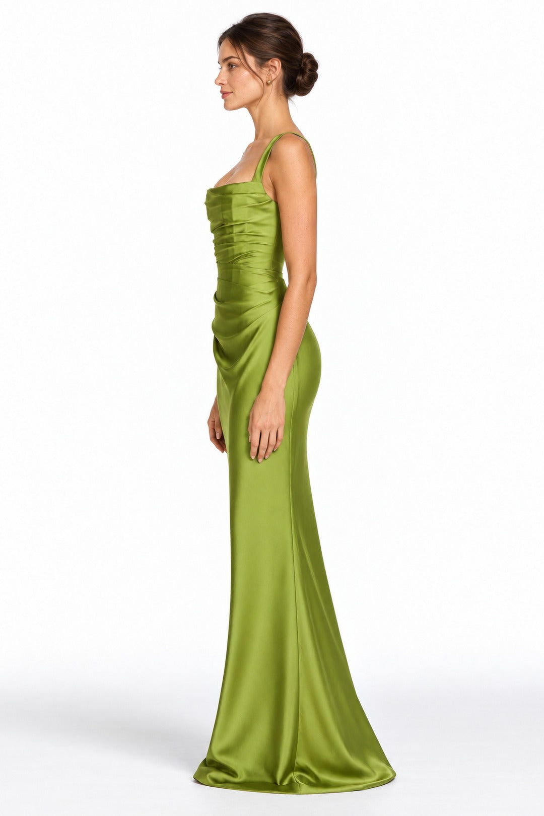 Clarisse · The Olive Ruched Square Neck Maxi Dress