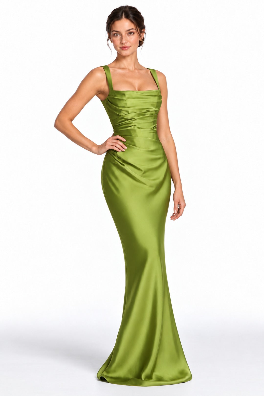 Clarisse · The Olive Ruched Square Neck Maxi Dress