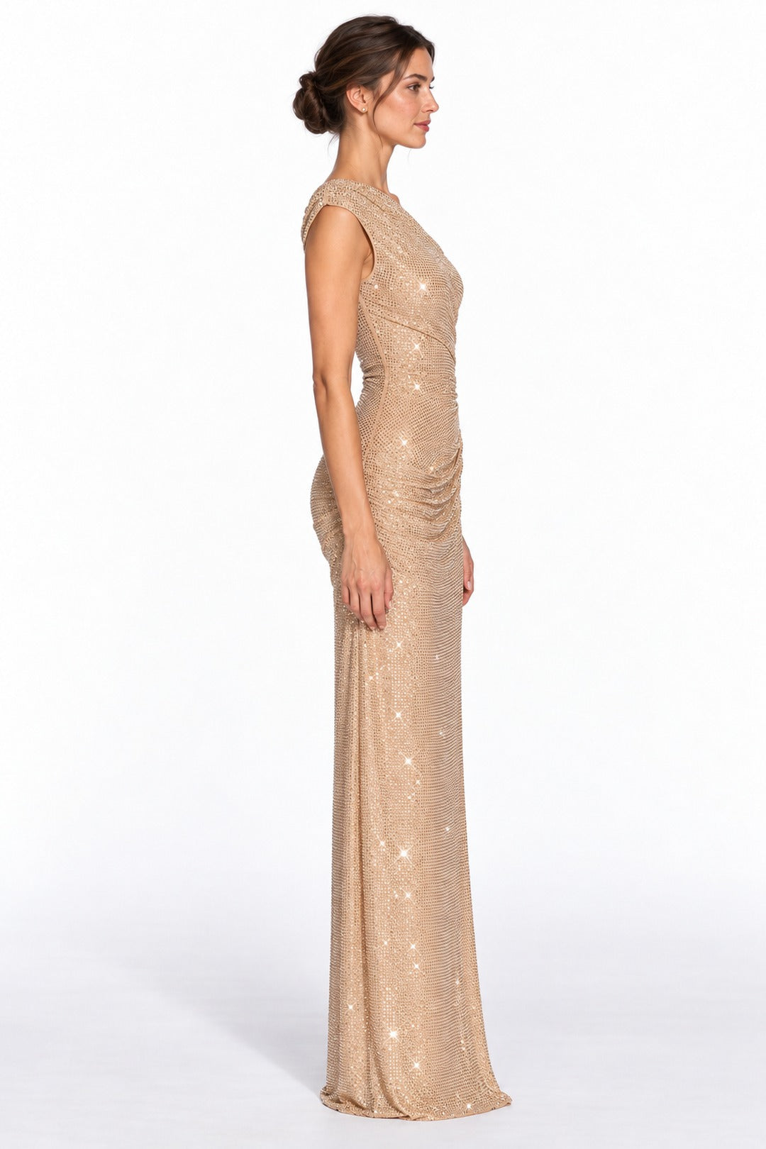 Oriane · The Gold Embellished Asymmetric Maxi Gown