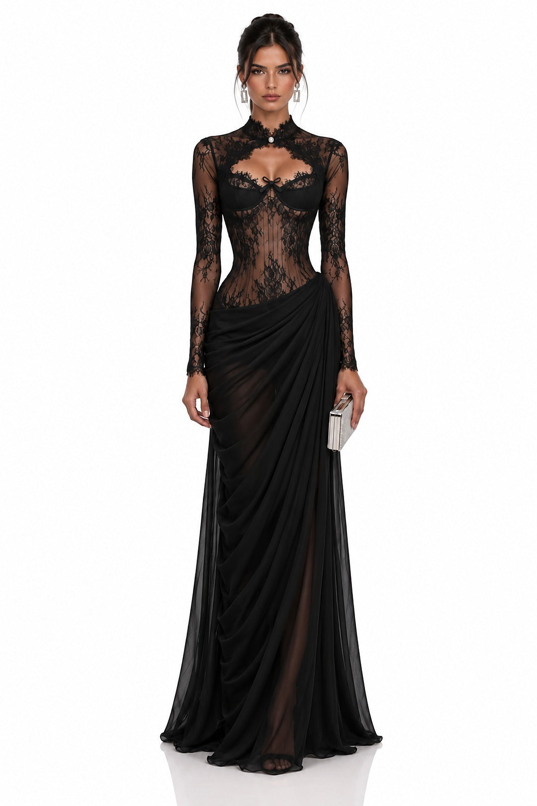 Mélisande · The Black High-Neck Ruched Maxi Dress