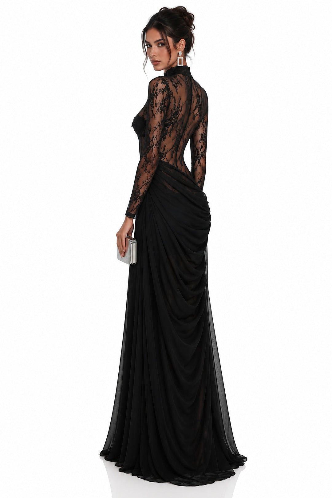 Mélisande · The Black High-Neck Ruched Maxi Dress