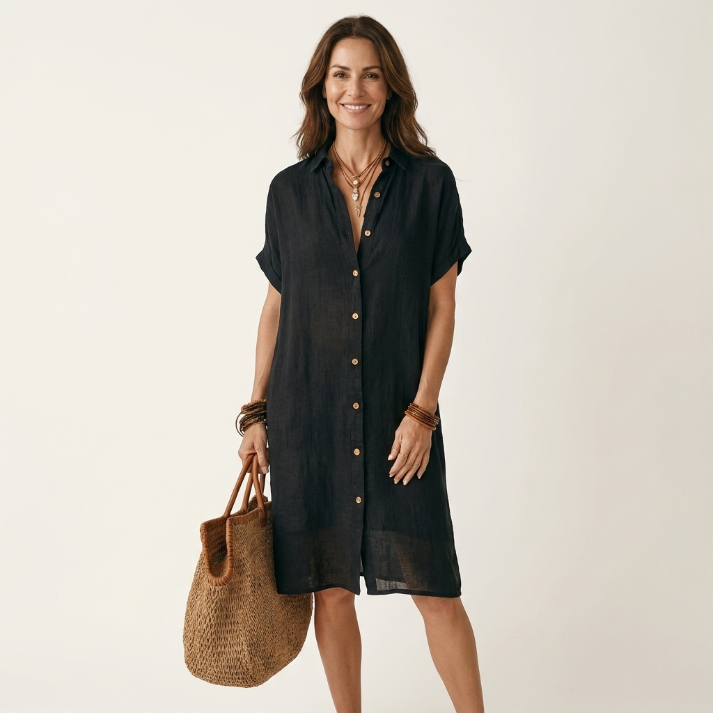 Nidalie | Midi Shirt Dress with Rolled Cuffs