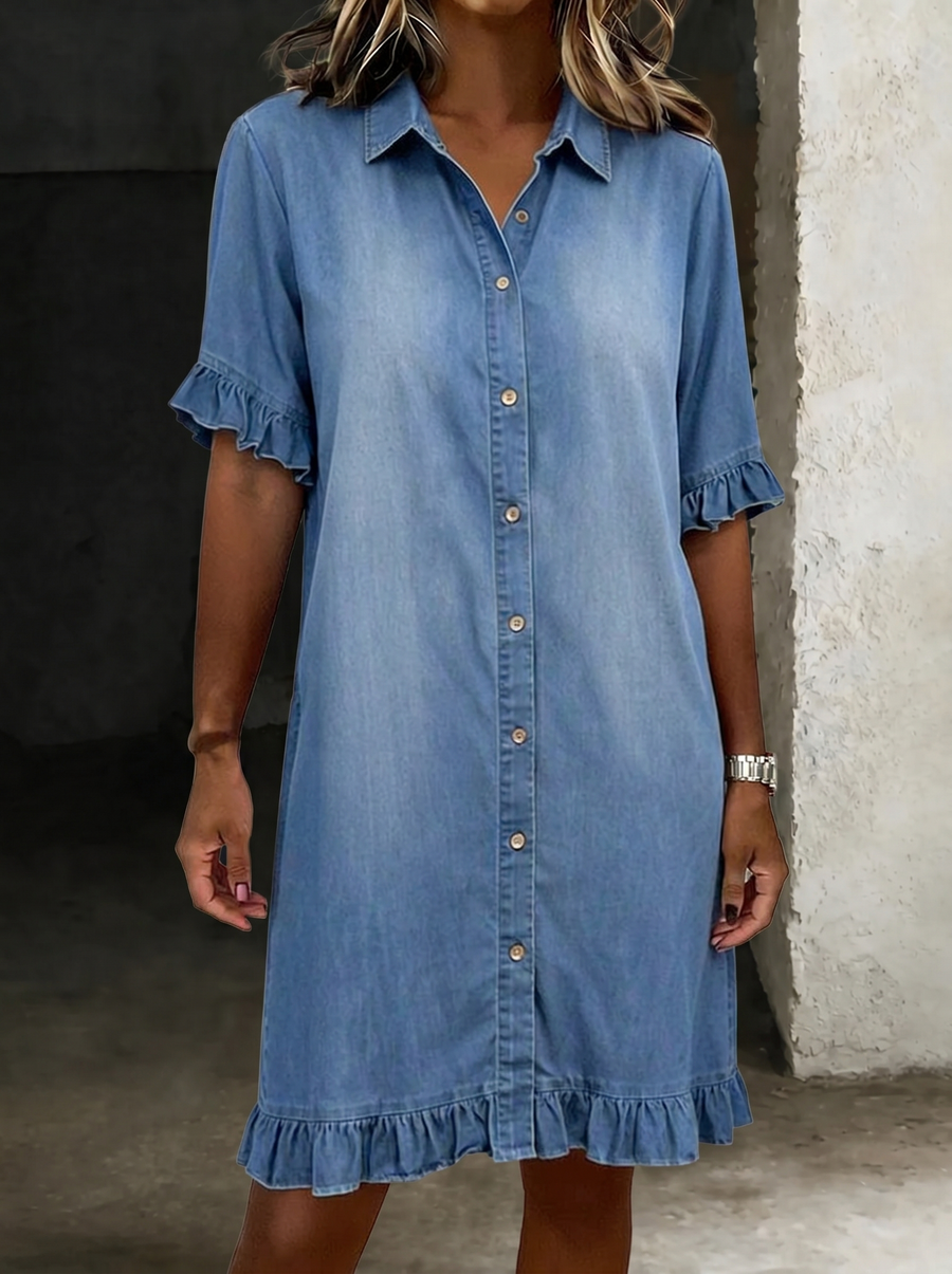 Maria | Comfortable Denim Dress with Flattering Pleats