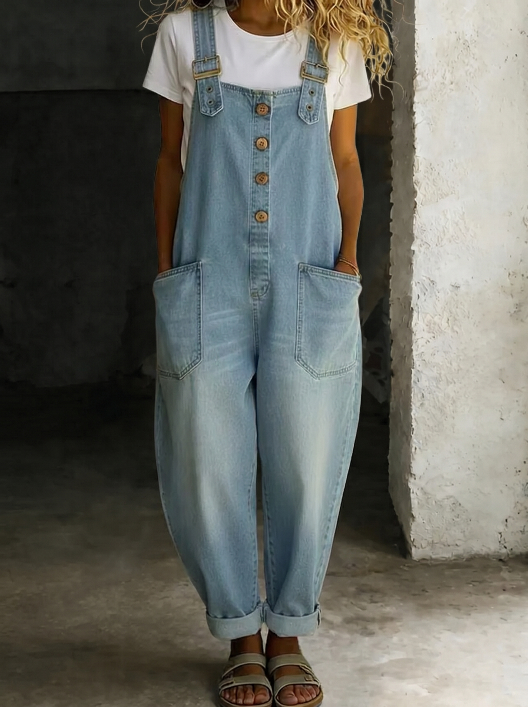 Carmen - Vintage Cotton Denim Jumpsuit with Adjustable Straps
