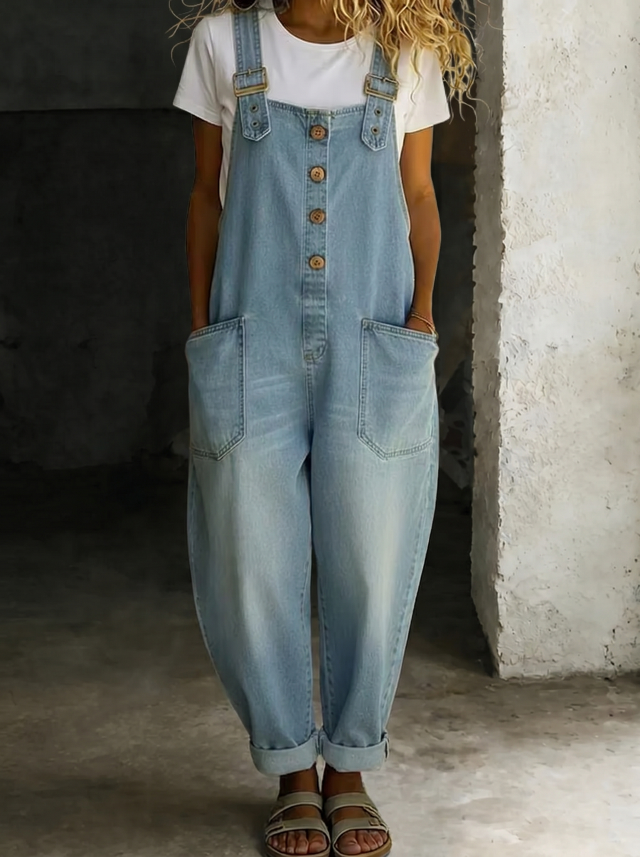 Carmen - Vintage Cotton Denim Jumpsuit with Adjustable Straps