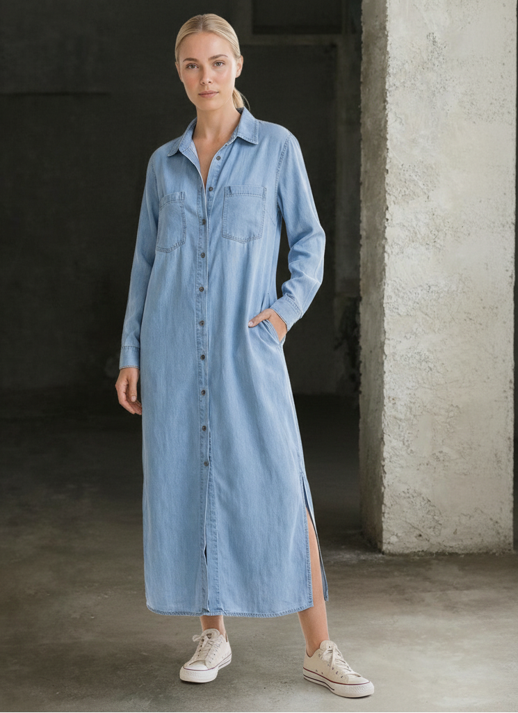Wren – Denim Maxi Shirt Dress