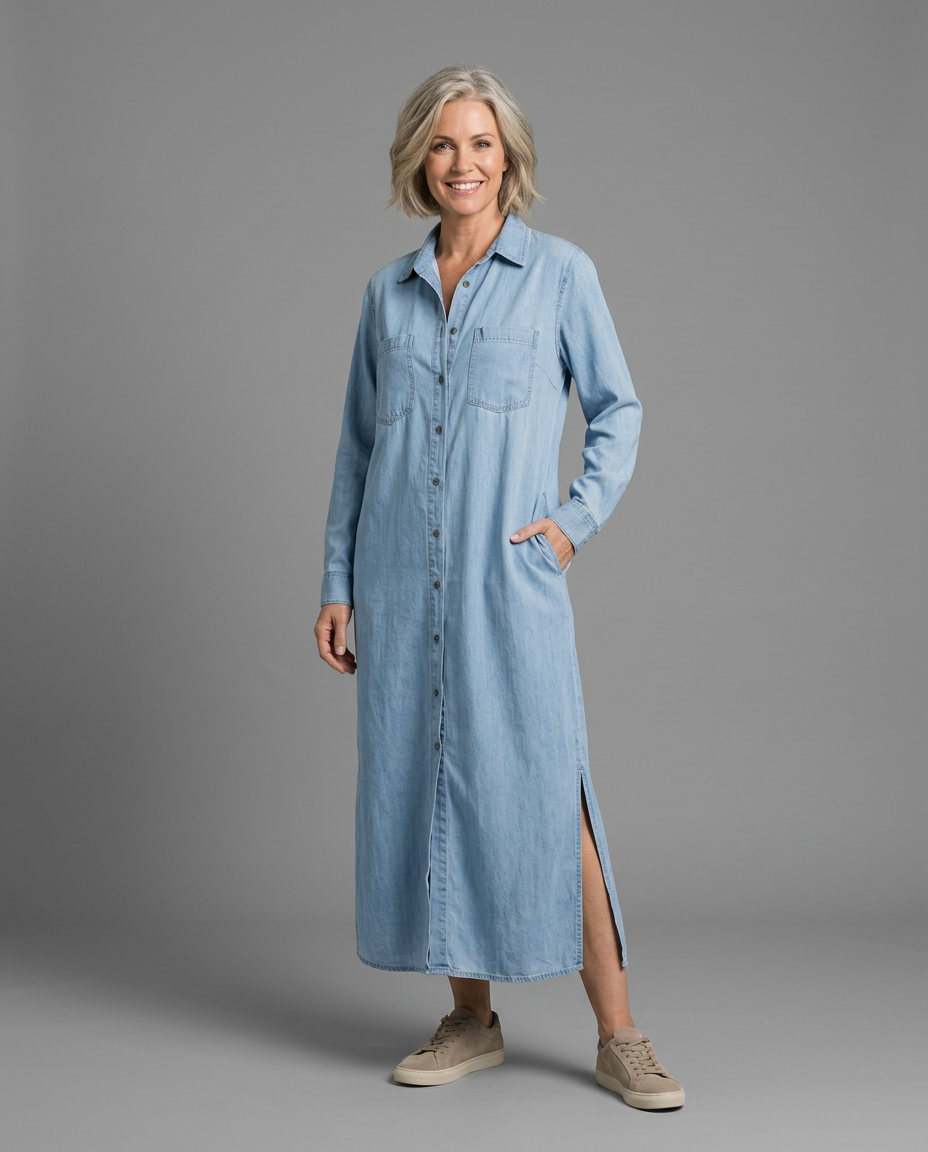 Wren – Denim Maxi Shirt Dress