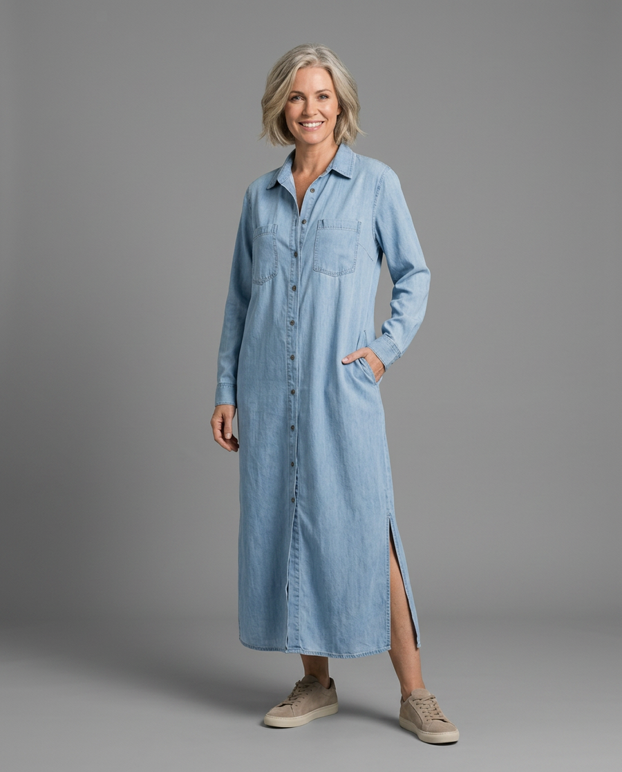 Wren – Denim Maxi Shirt Dress