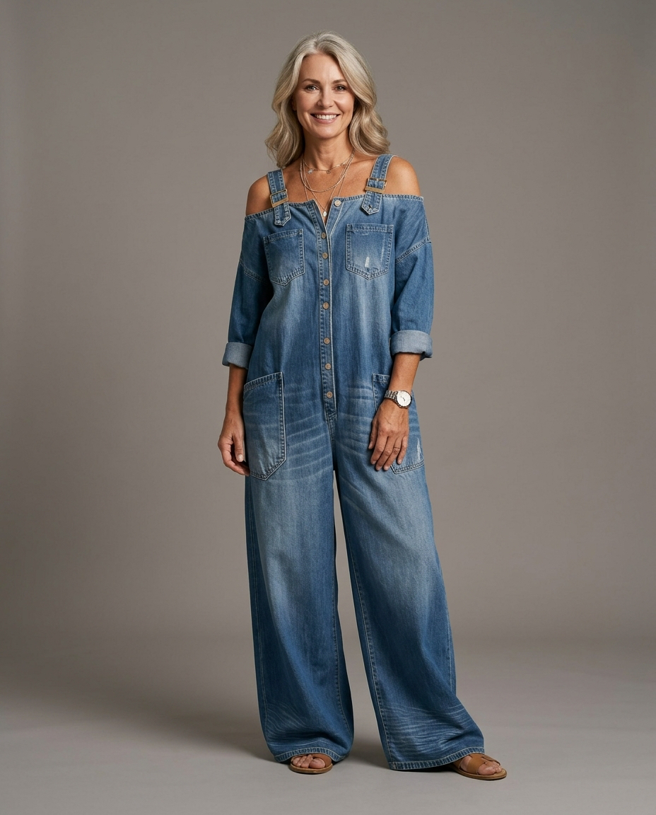Sophia | Denim Dress with Off-the-Shoulder Sleeves