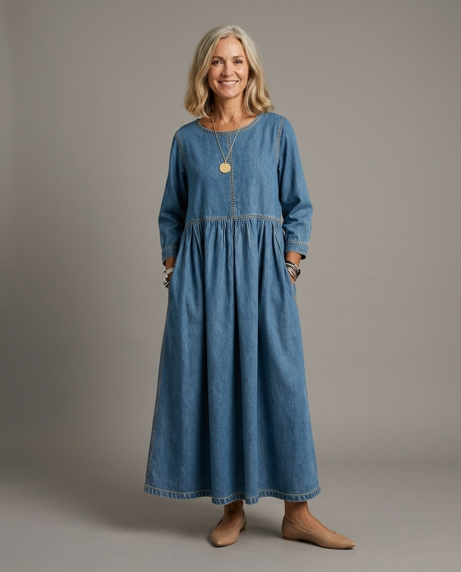 Melissa | Long Sleeve Denim Dress with Round Neck