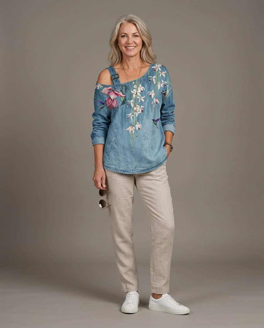 Danielle | Denim Top with Off-Shoulder Design