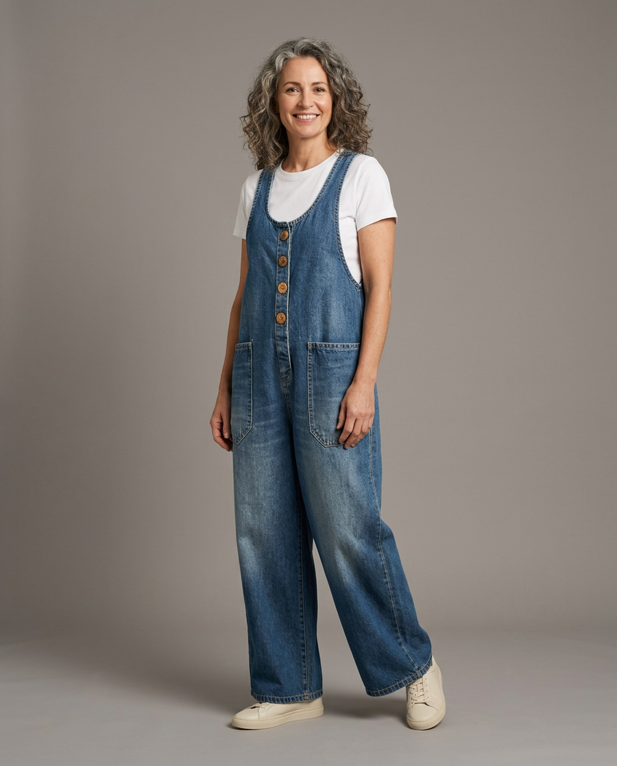 Valentina - Vintage Washed Cotton Denim Dungarees