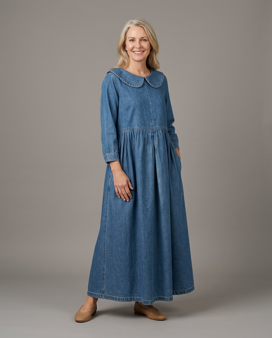 Clara | Denim Dress with Peter Pan Collar