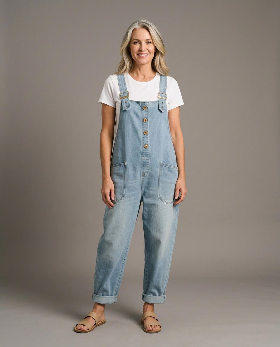 Carmen - Vintage Cotton Denim Jumpsuit with Adjustable Straps