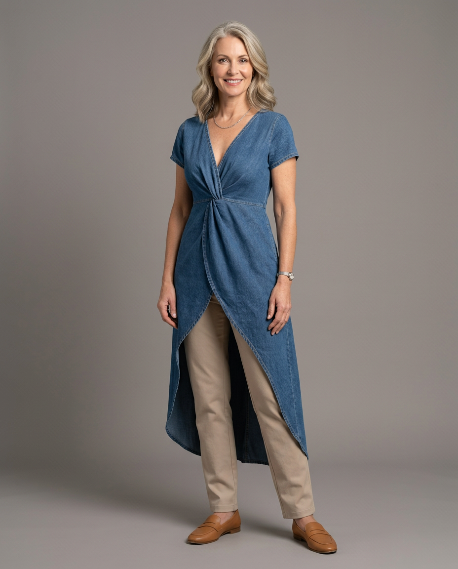 Jessica | Cross-over Denim Tunic with V-Neck