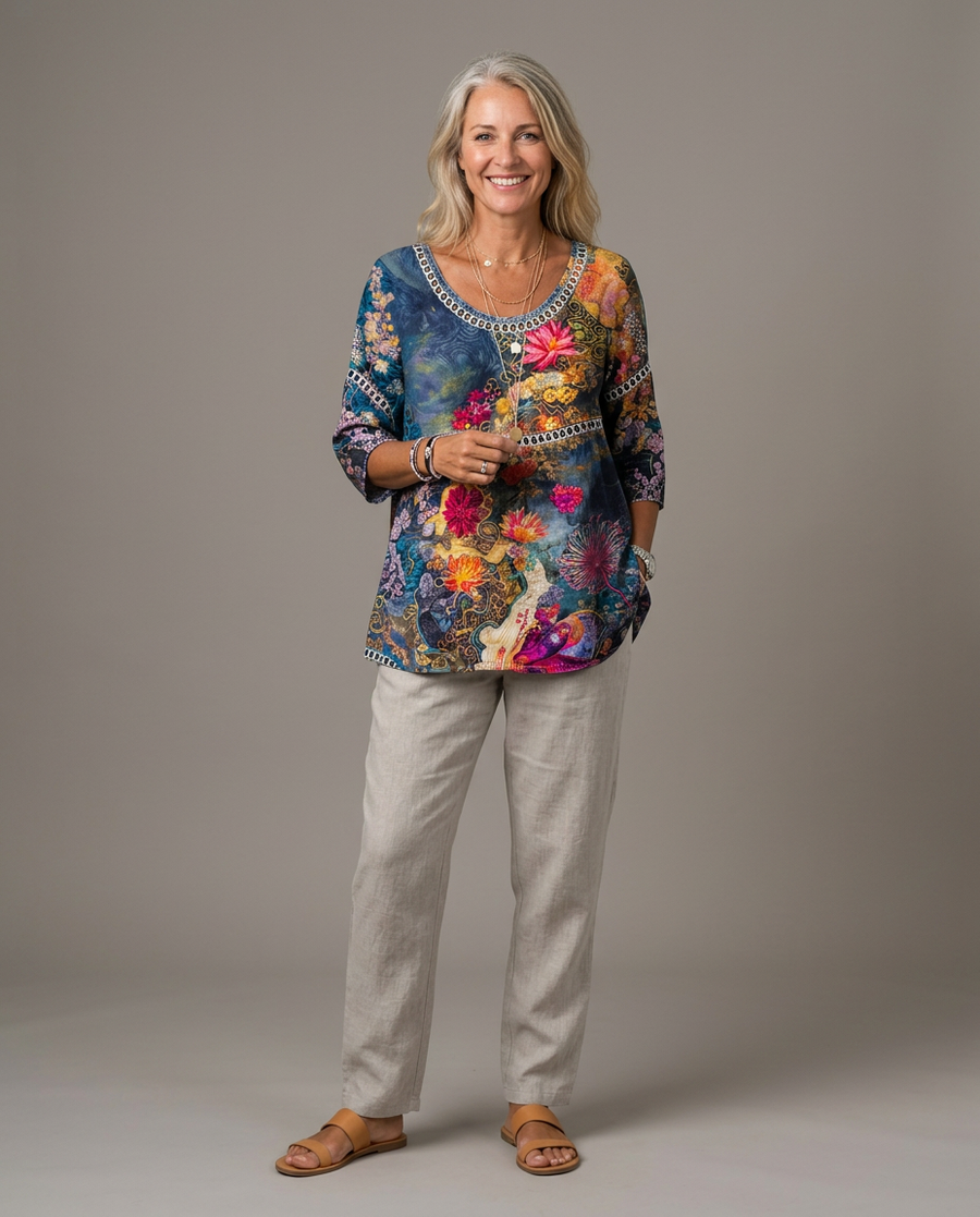 Nicole | Vintage Floral Denim Blouse