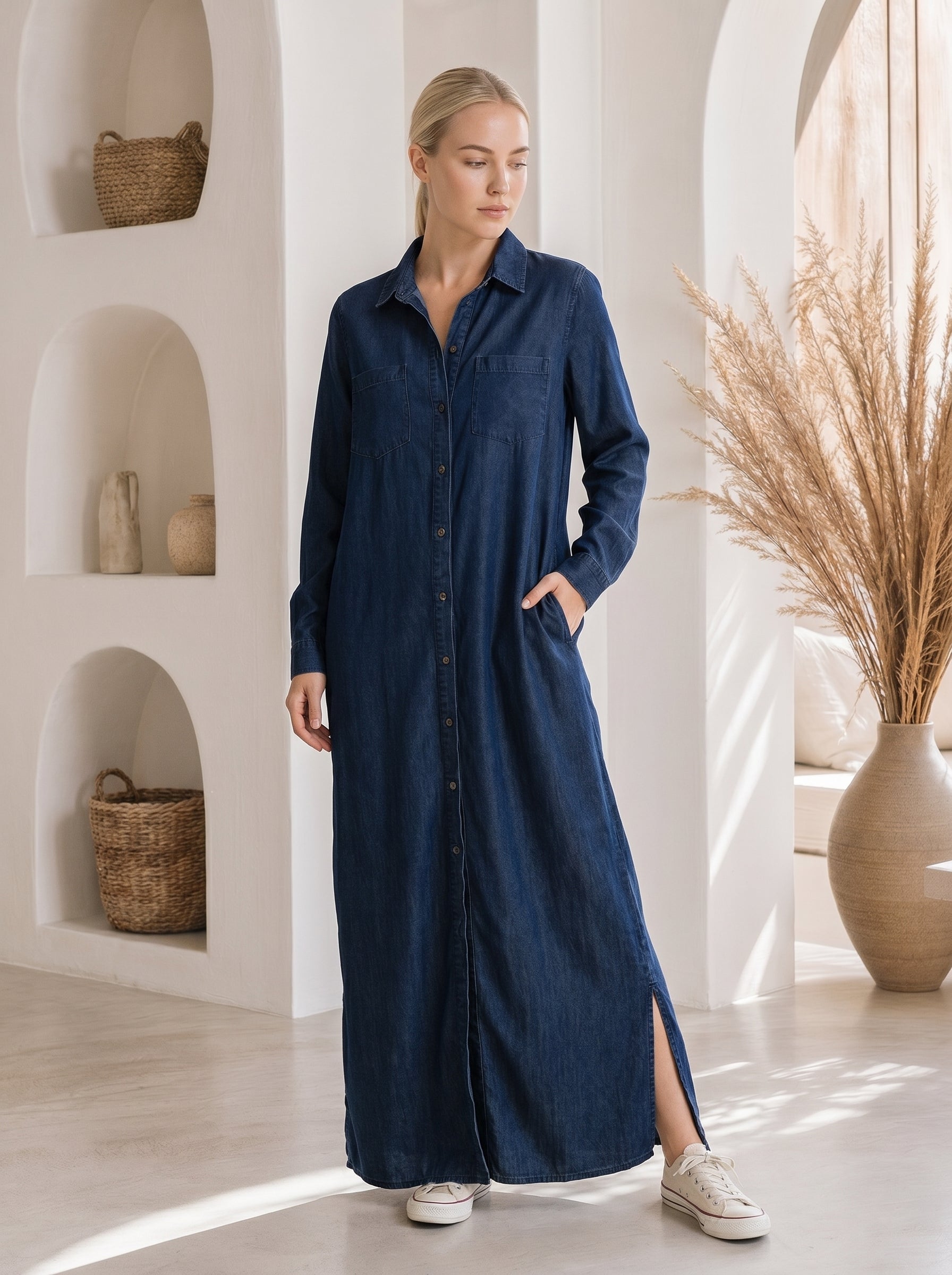 Wren – Denim Maxi Shirt Dress