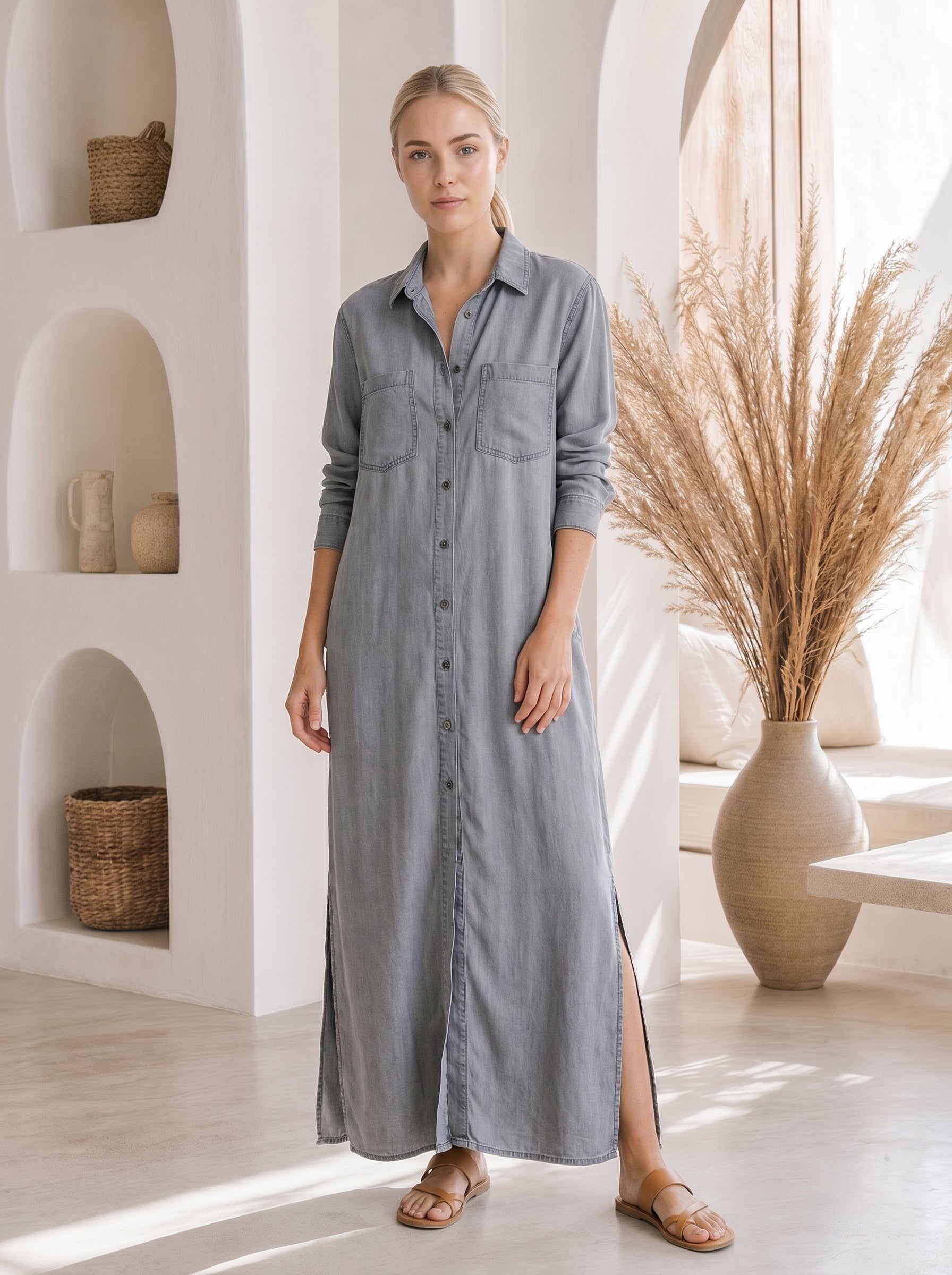 Wren – Denim Maxi Shirt Dress