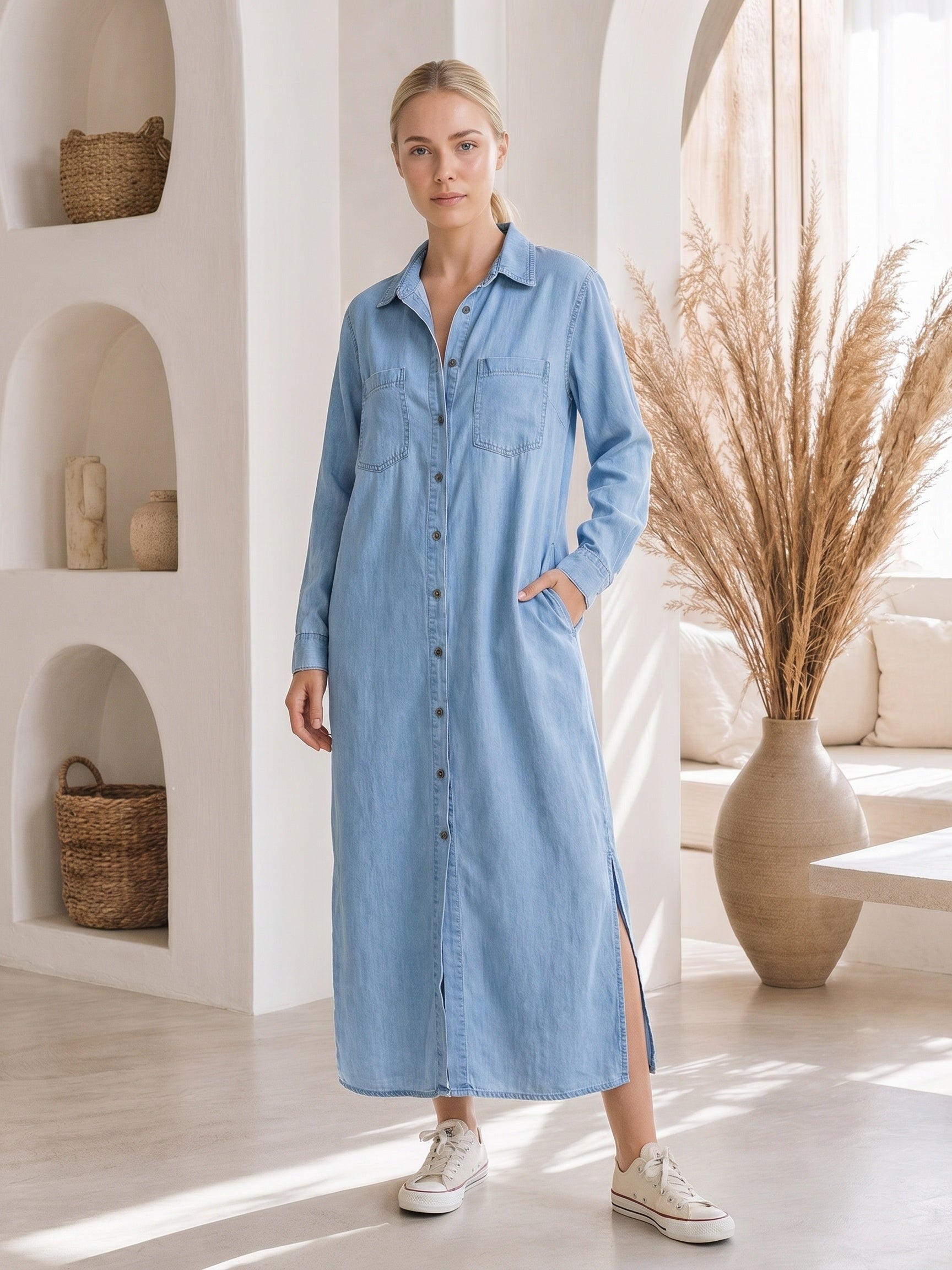 Wren – Denim Maxi Shirt Dress