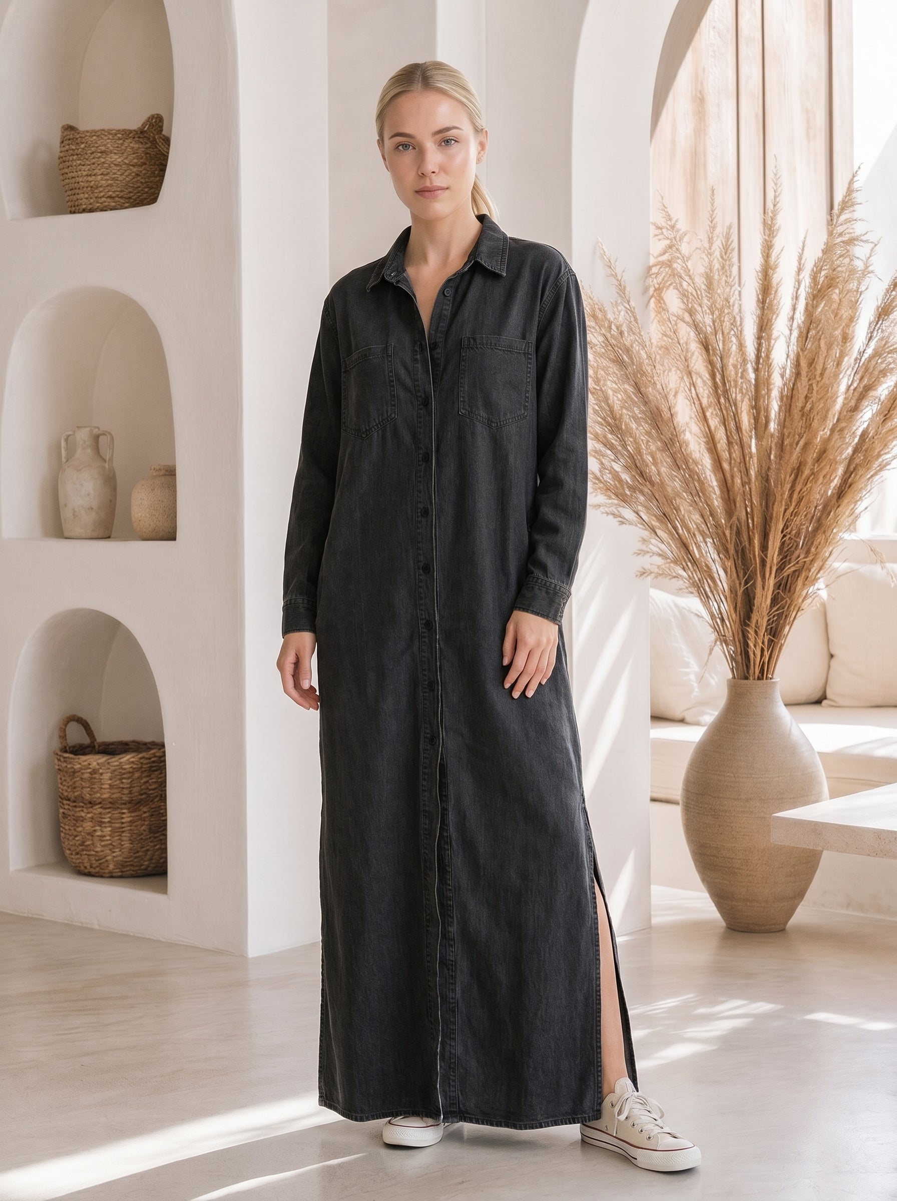 Wren – Denim Maxi Shirt Dress