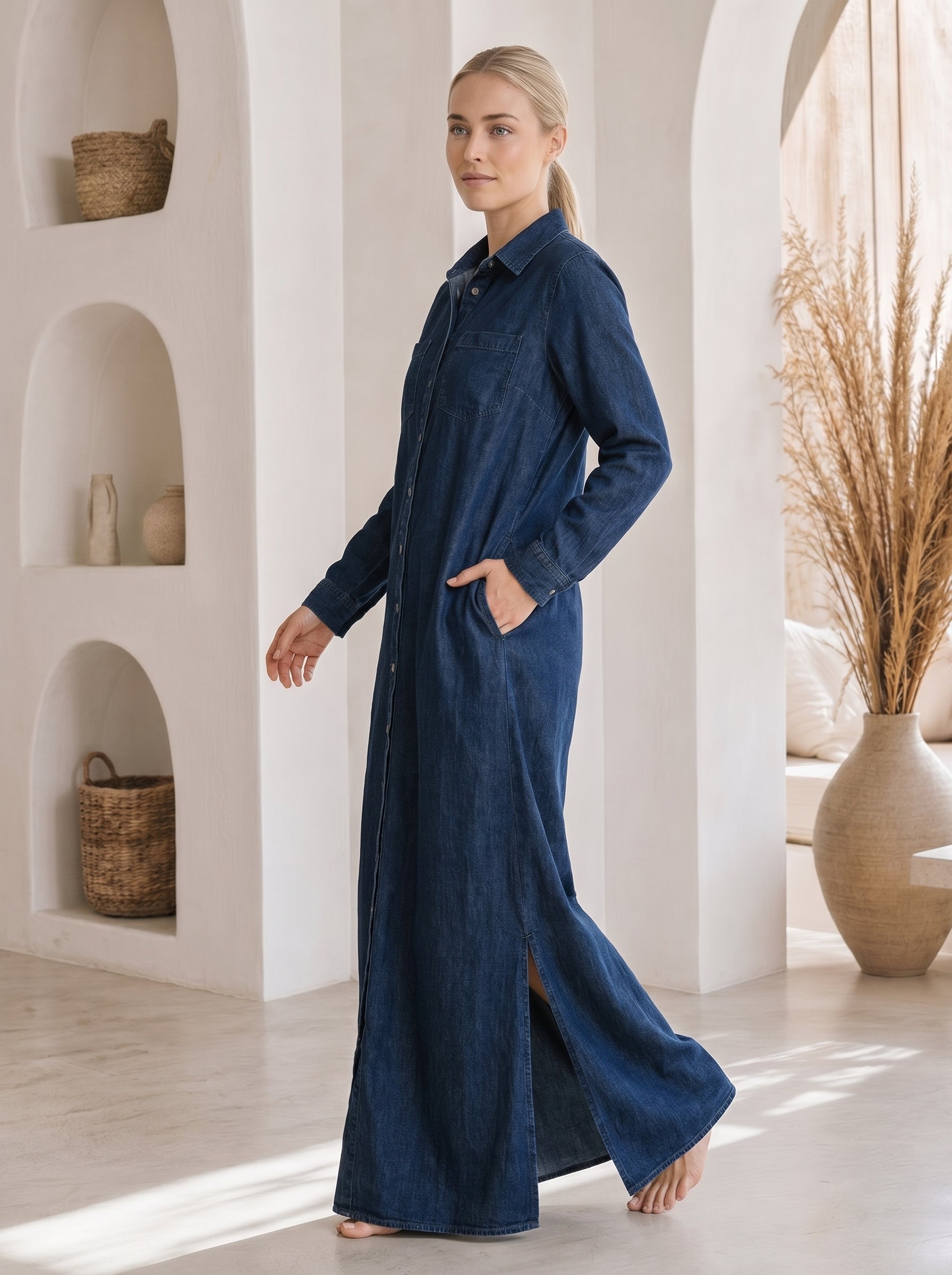 Wren – Denim Maxi Shirt Dress