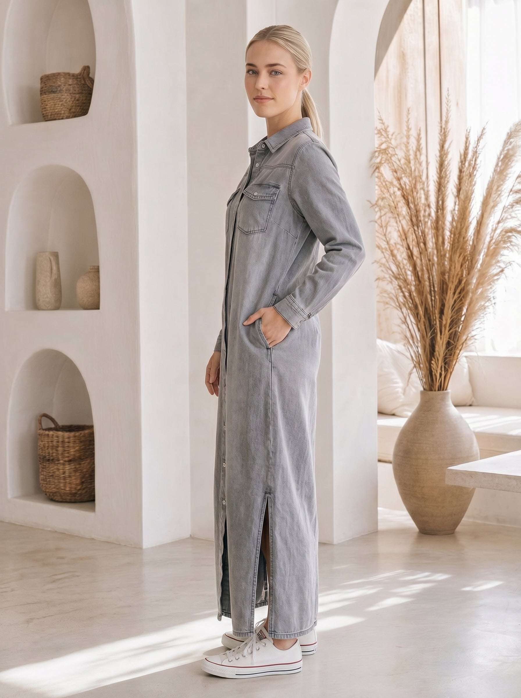Wren – Denim Maxi Shirt Dress