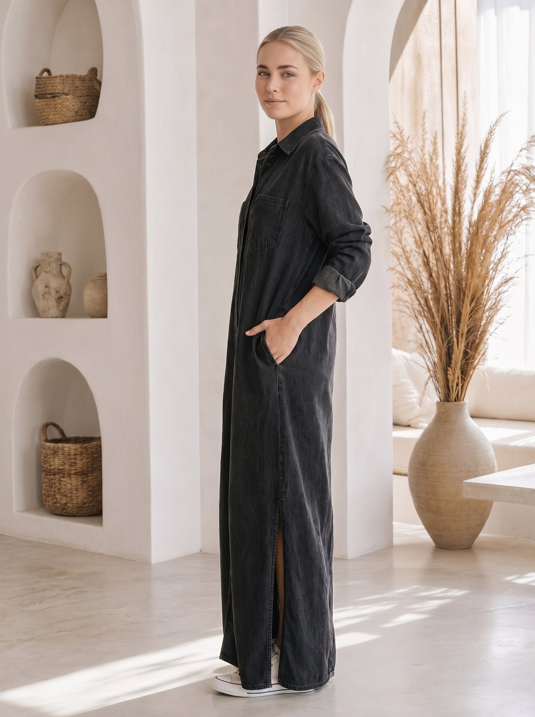 Wren – Denim Maxi Shirt Dress