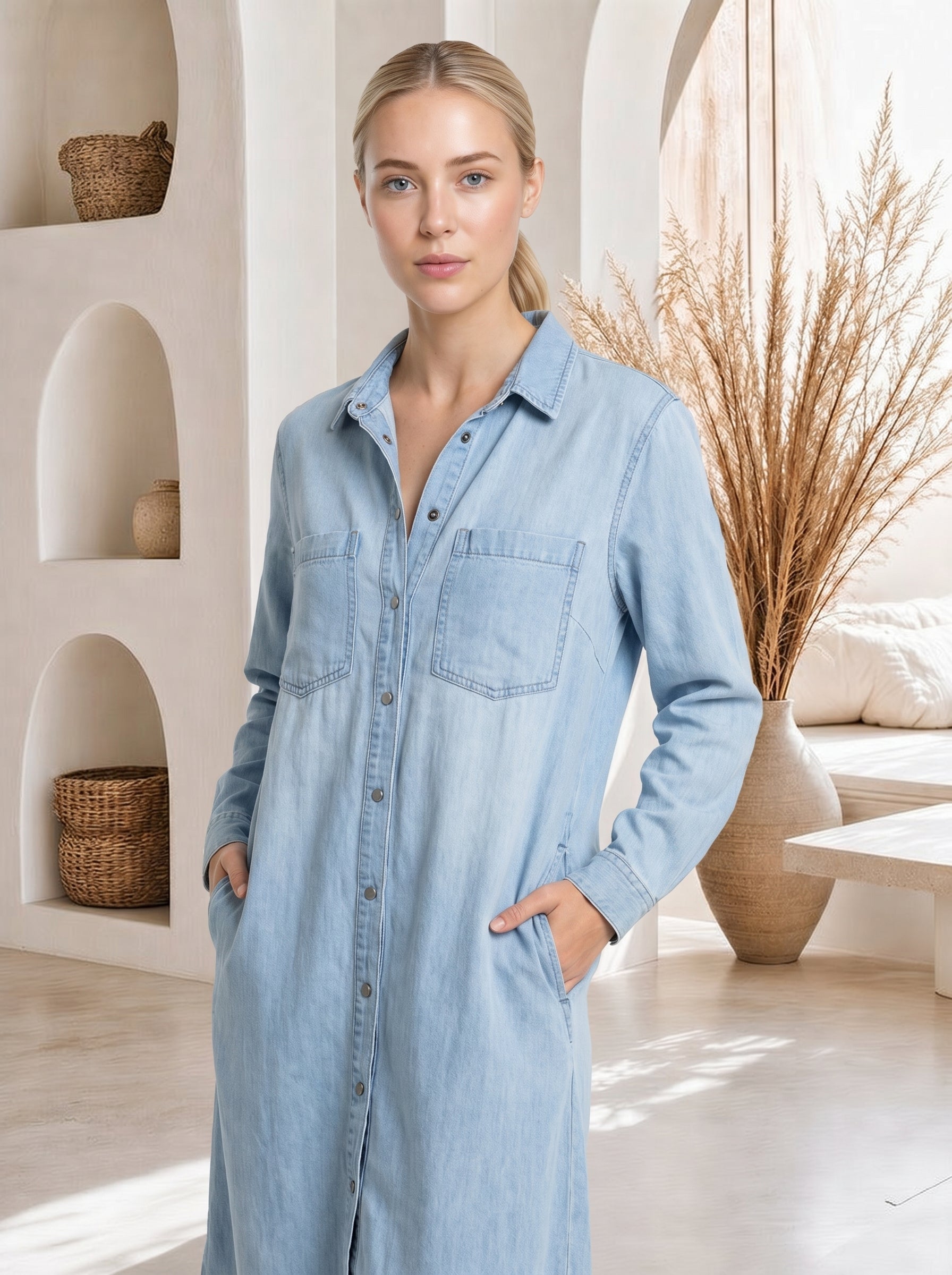 Wren – Denim Maxi Shirt Dress