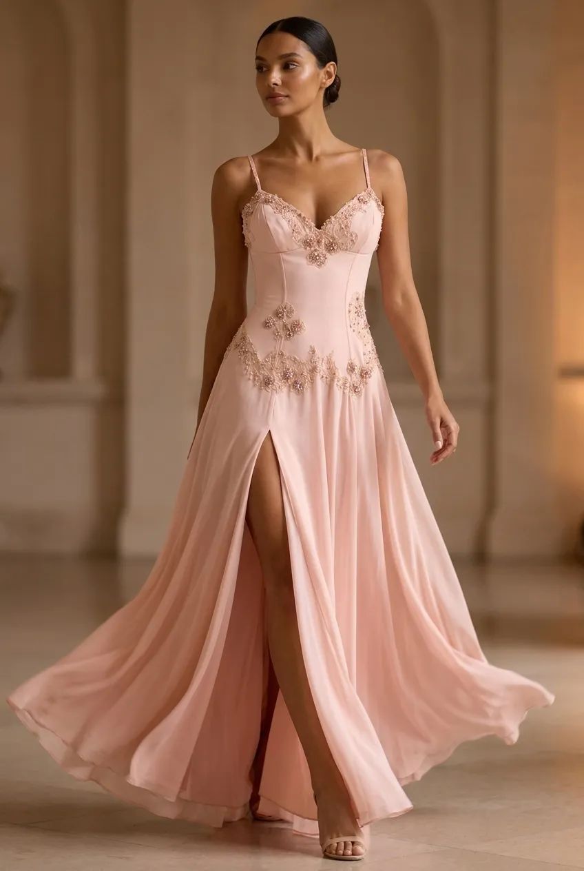 Calixte — The Hand-Beaded Blush Evening Gown