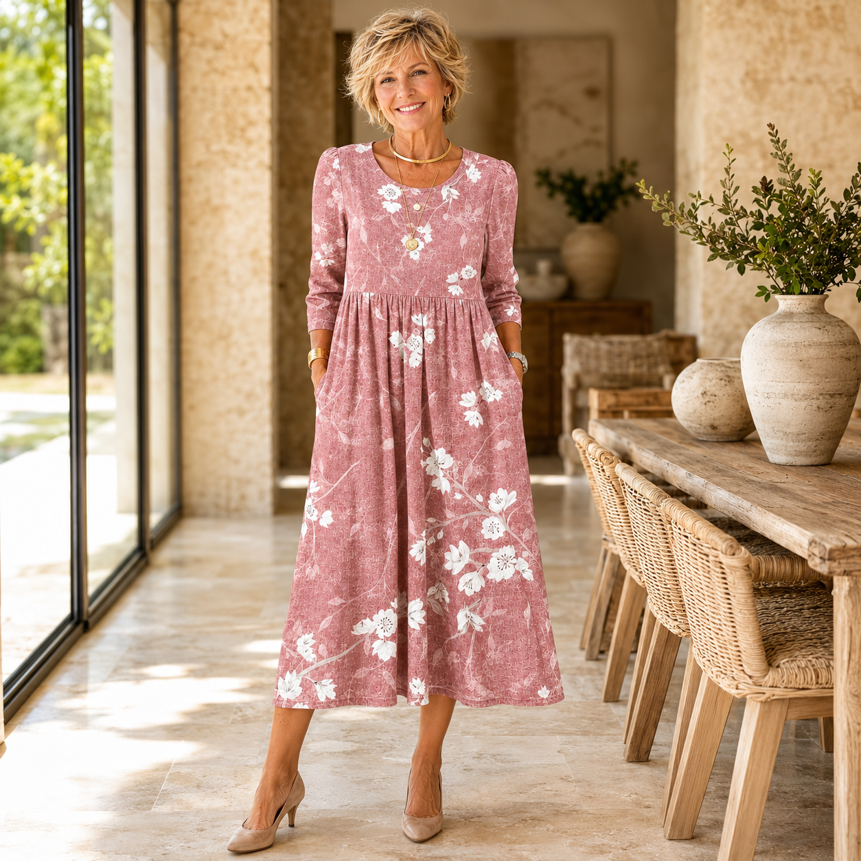 Blush Bloom Grace Pocket Midi Dress