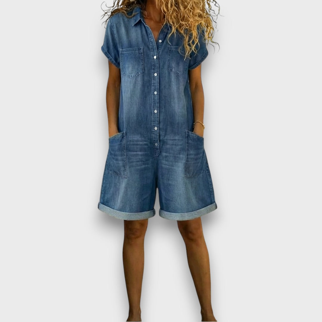 Sofía - Vintage Short Cotton Dungarees with a Denim Look
