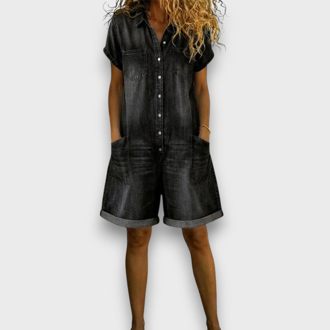 Sofía - Vintage Short Cotton Dungarees with a Denim Look