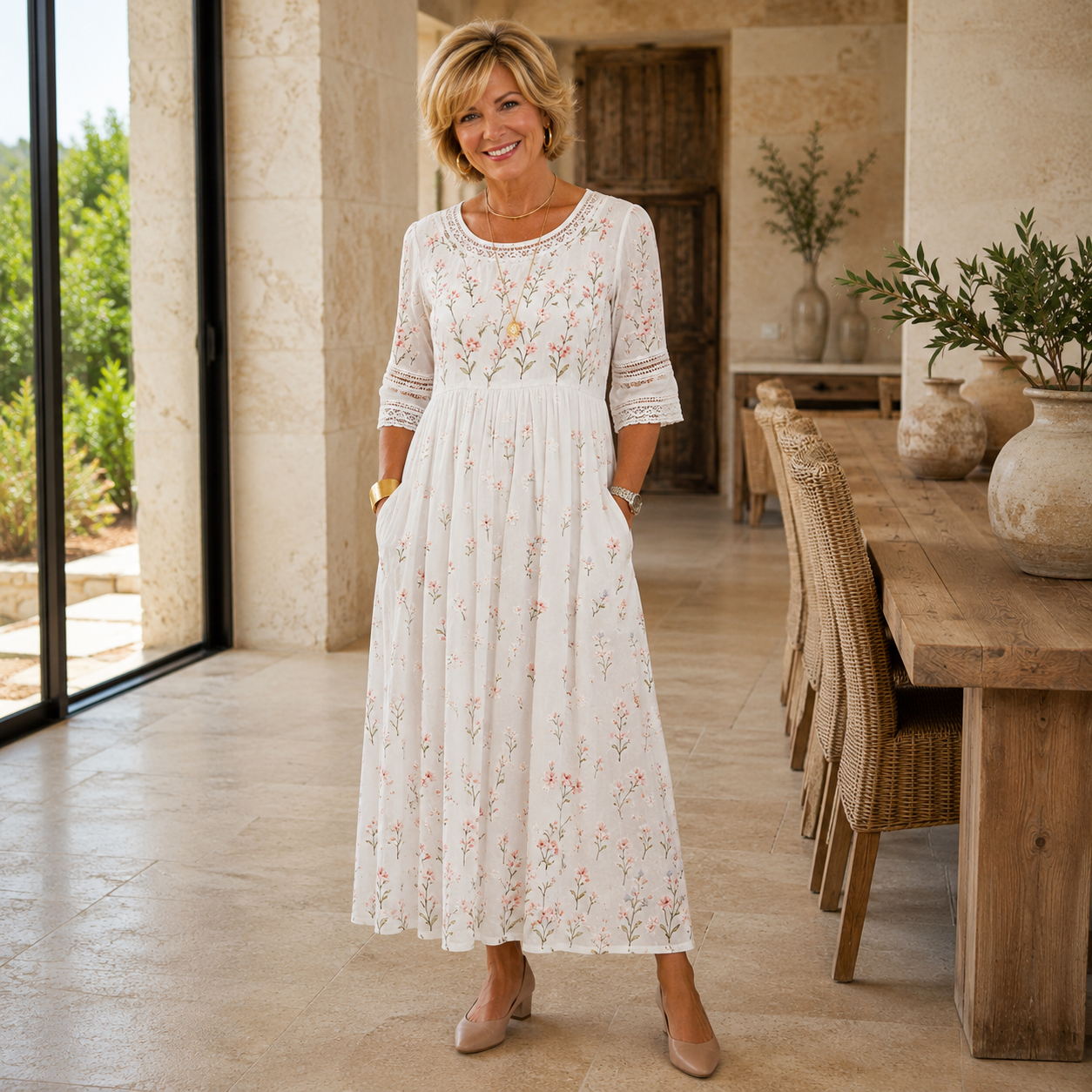 Whispering Wildflower Pocket Midi Dress
