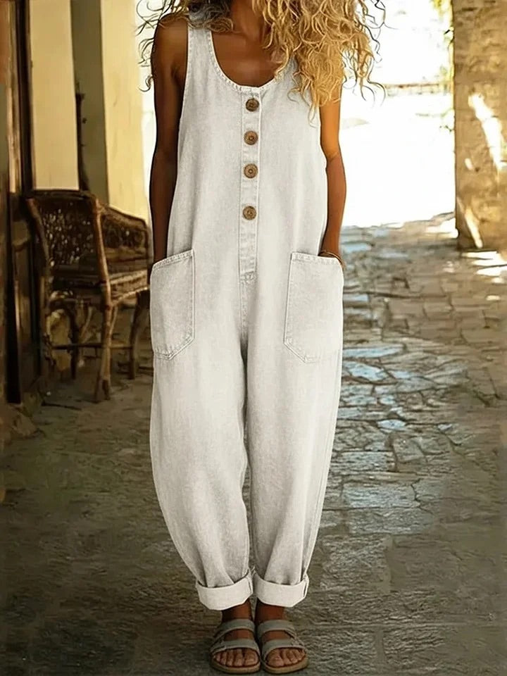 Valentina - Vintage Washed Cotton Denim Dungarees