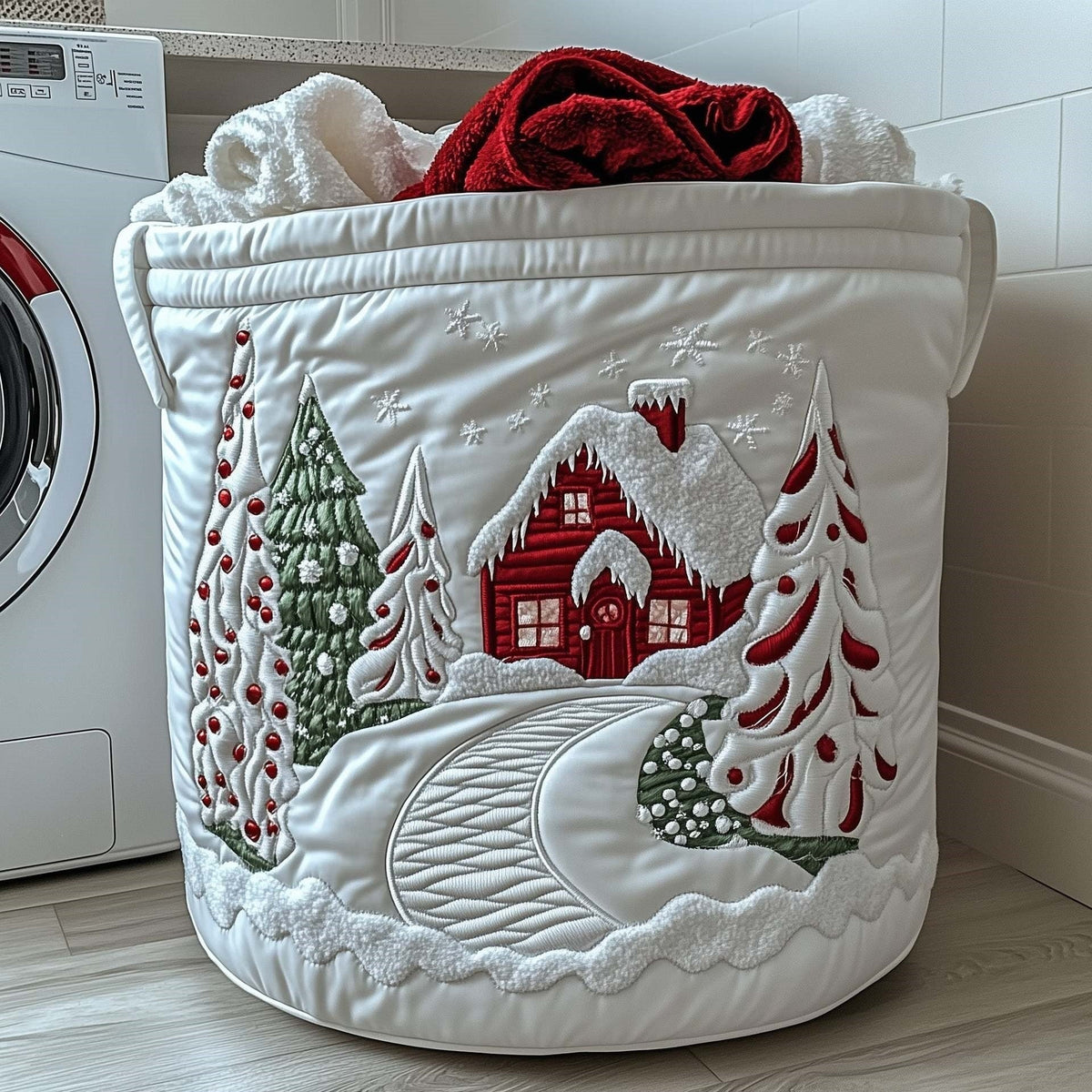 Snowy Candy Cane Lane Laundry Basket