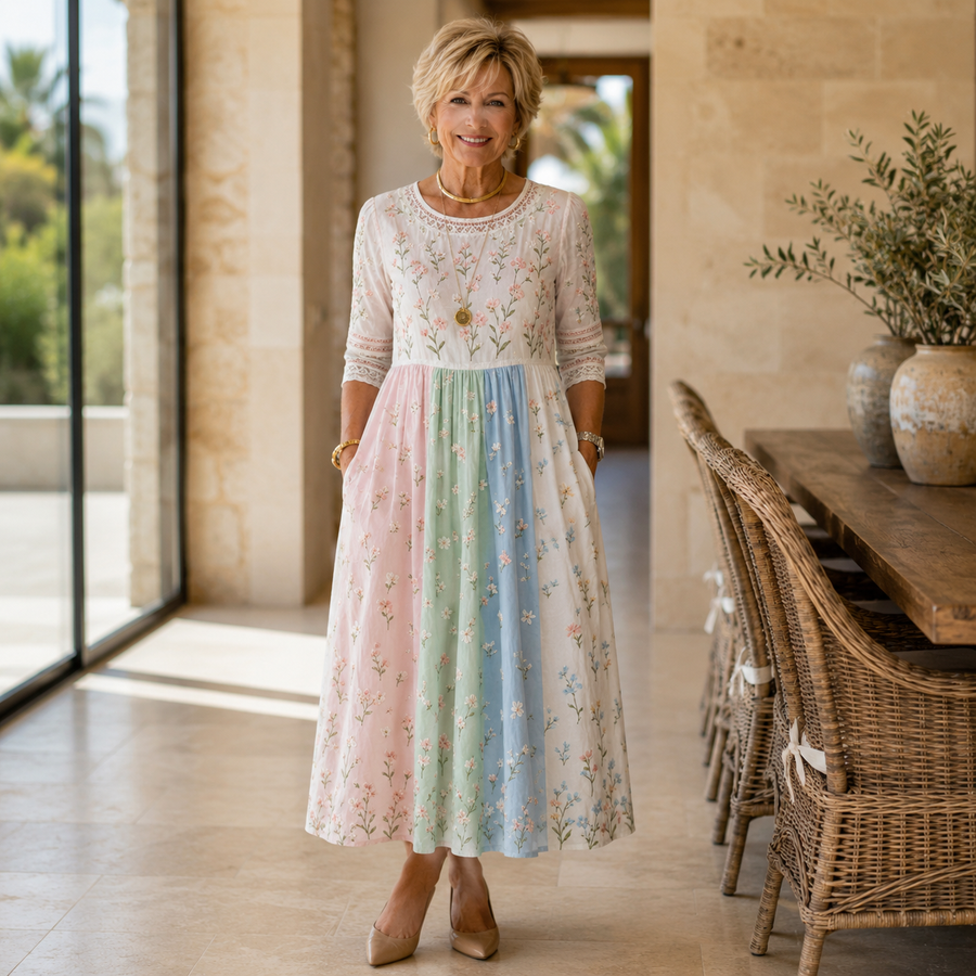 Pastel Meadow Floral Pocket Midi Dress